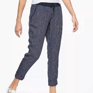 Athleta Blue White Striped Linen Capri Pants Sz 4